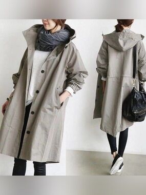 Light Taupe Hooded Raincoat Jacket